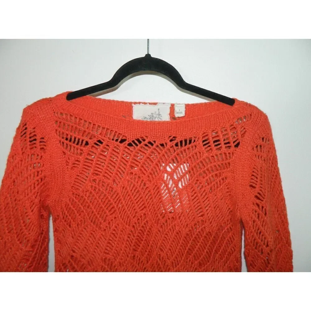 Anthropologie Angel of the North Sweater Size Small‎ Orange Open Knit Crochet